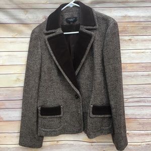 Talbots Brown Tweed Velvet Blazer Jacket Size 16
